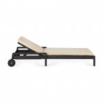 Chaise longue de Jardin ajustable Jack - Teck vernis noir - coussin fin tissu naturel
