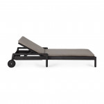 Chaise longue de Jardin ajustable Jack - Teck vernis noir- coussin fin tissu Mocha