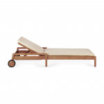 Chaise longue de Jardin ajustable Jack - Teck - coussin fin tissu naturel