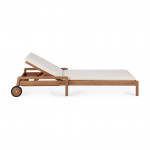 Chaise longue de Jardin ajustable Jack - Teck - coussin fin tissu Off White