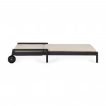 Chaise longue de Jardin ajustable Jack - Teck vernis noir - coussin fin tissu naturel