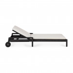 Chaise longue de Jardin ajustable Jack - Teck vernis noir - coussin fin tissu Off White
