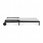 Chaise longue de Jardin ajustable Jack - Teck vernis noir - coussin fin tissu Off White