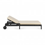 Chaise longue de Jardin ajustable Jack - Teck vernis noir - tissu naturel
