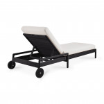 Chaise longue de Jardin ajustable Jack - Teck vernis noir - tissu Off White