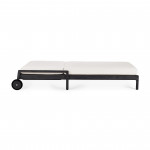 Chaise longue de Jardin ajustable Jack - Teck vernis noir - tissu Off White