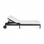 Chaise longue de Jardin ajustable Jack - Teck vernis noir - tissu Off White