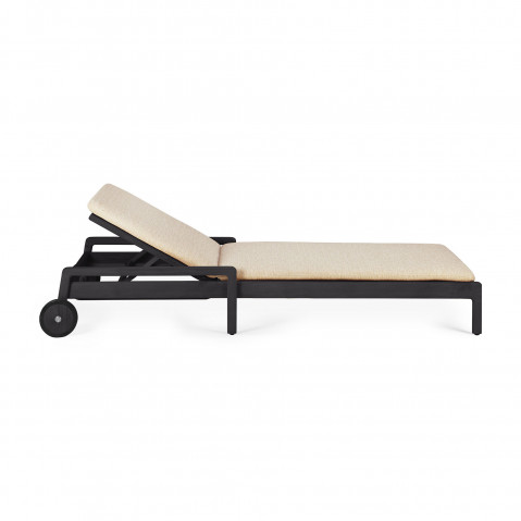 Chaise longue de Jardin ajustable Jack - Teck vernis noir - coussin fin tissu naturel