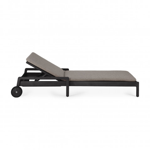 Chaise longue de Jardin ajustable Jack - Teck vernis noir- coussin fin tissu Mocha