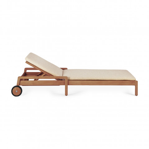 Chaise longue de Jardin ajustable Jack - Teck - coussin fin tissu naturel