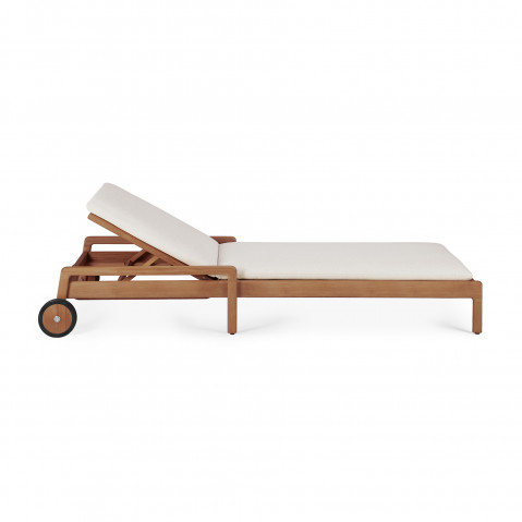 Chaise longue de Jardin ajustable Jack - Teck - coussin fin tissu Off White