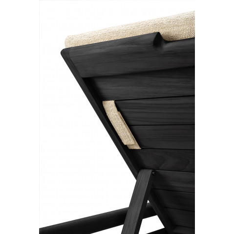 Chaise longue de Jardin ajustable Jack - Teck vernis noir - coussin fin tissu naturel