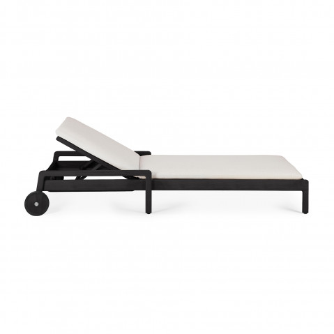 Chaise longue de Jardin ajustable Jack - Teck vernis noir - coussin fin tissu Off White