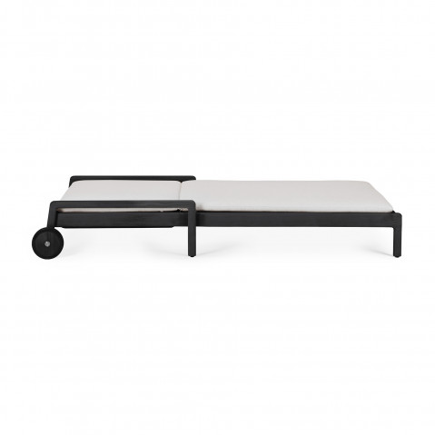 Chaise longue de Jardin ajustable Jack - Teck vernis noir - coussin fin tissu Off White