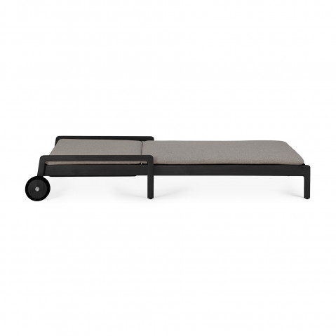 Chaise longue de Jardin ajustable Jack - Teck vernis noir- coussin fin tissu Mocha