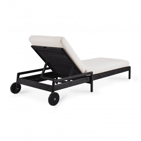 Chaise longue de Jardin ajustable Jack - Teck vernis noir - tissu Off White