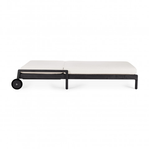 Chaise longue de Jardin ajustable Jack - Teck vernis noir - tissu Off White