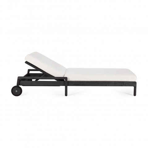Chaise longue de Jardin ajustable Jack - Teck vernis noir - tissu Off White
