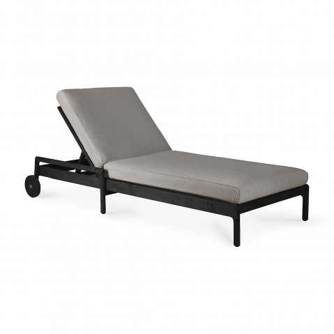 Chaise longue de Jardin ajustable Jack - Teck vernis noir- tissu Mocha