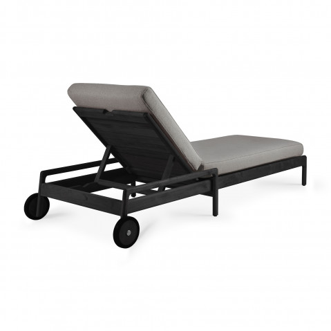 Chaise longue de Jardin ajustable Jack - Teck vernis noir- tissu Mocha