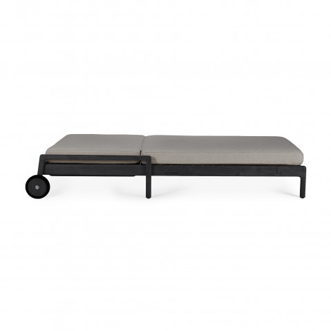 Chaise longue de Jardin ajustable Jack - Teck vernis noir- tissu Mocha